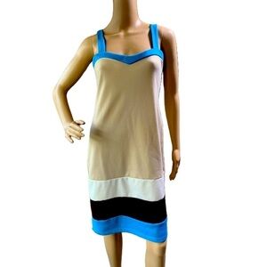 Jenni White Blue‎ Colorblock Strappy Vintage 80s Sleeveless Dress Size Large